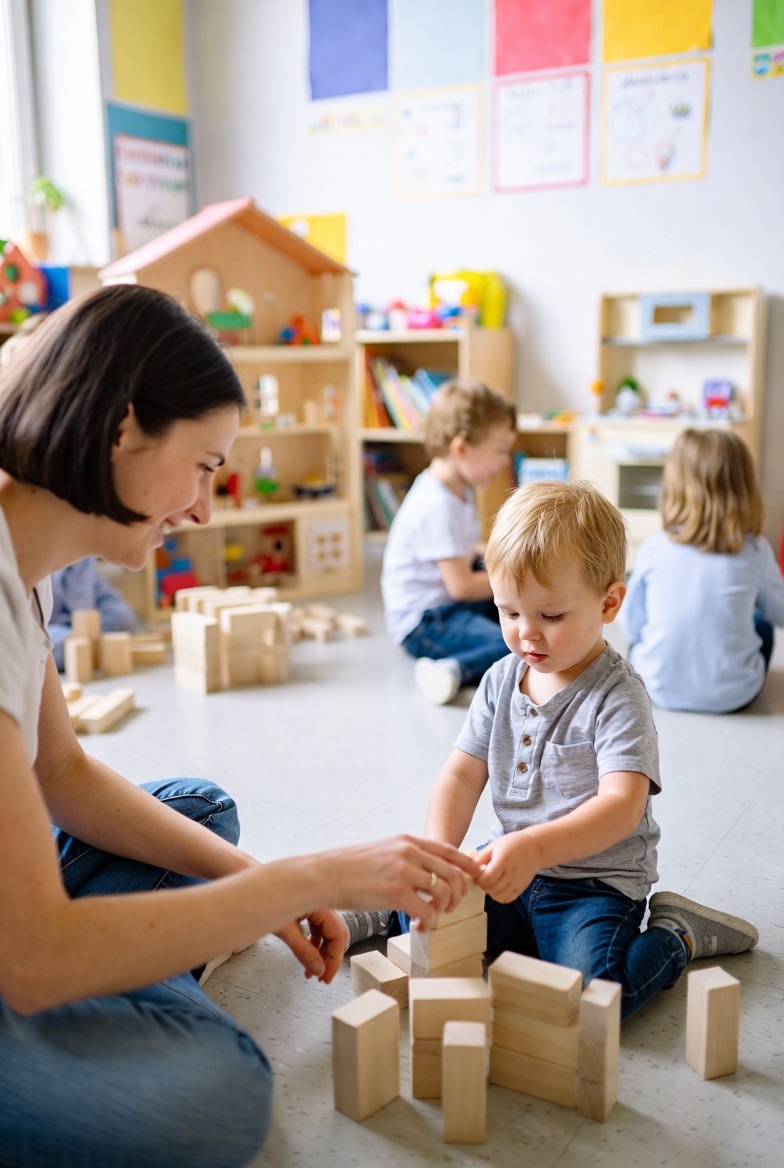 Children engaged in Froebel-inspired preschool activities with ethical AI for kids at The           Erindale Academy Daycare in Mississauga.